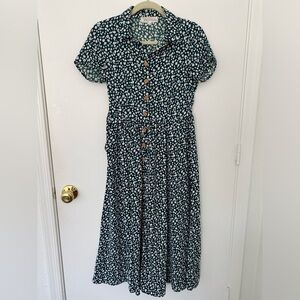Brass and Roe dark green floral button up midi dress size xs